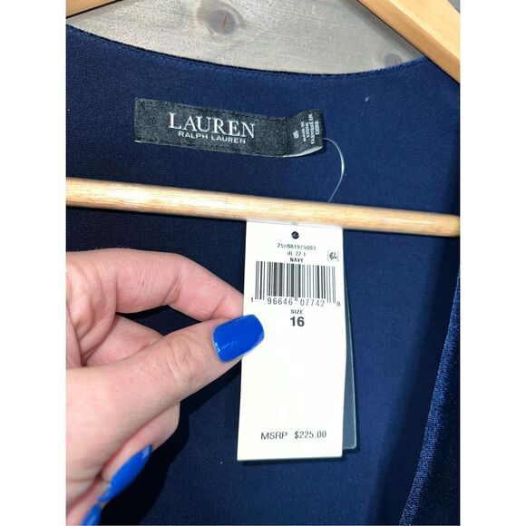 Lauren Ralph Lauren NWT crushed Valore Velvet navy blue wrap dress sz 16 - Picture 6 of 9